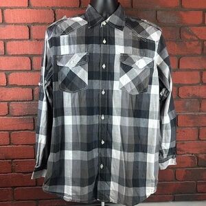Men's Black and White Plaid Shirt